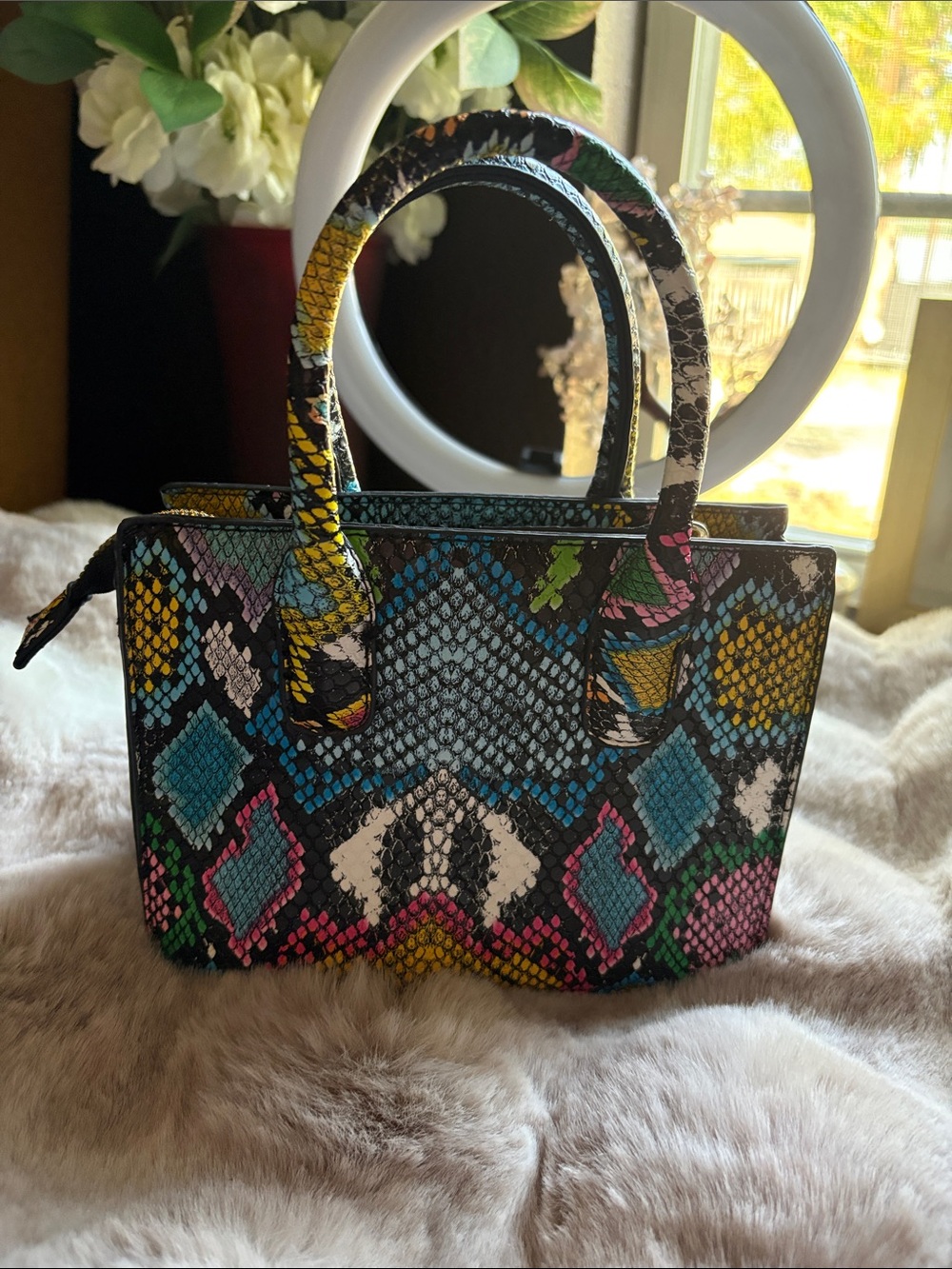 Fashion Nova Multicolor Snake-Print Mini Tote Bag